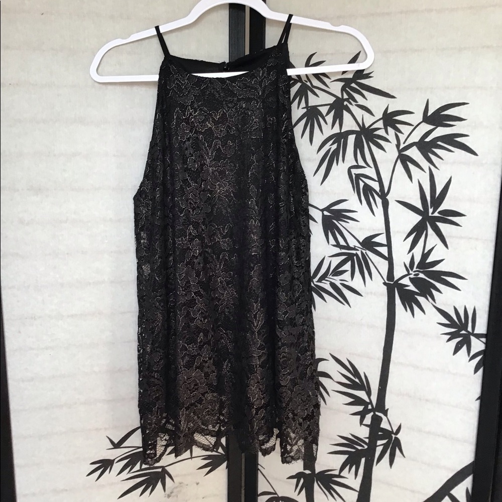 Black with gold lace overlay tank top